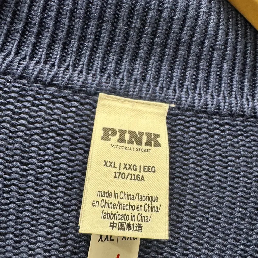PINK Victoria's Secret Sweater Womens‎ XXL Blue Cropped Low V-Neck Pullover NEW